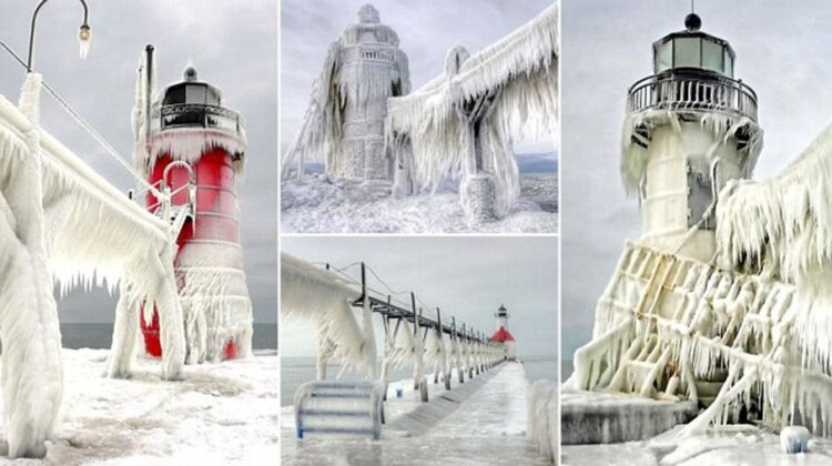 Shocking Transformation: Michigan Lighthouses Turned Into Enormous Icicle Wonders by Brutal Storm – See the Incredible Photos!